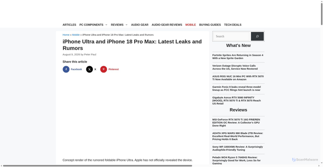 Security scan screenshot of https://thepcenthusiast.com/iphone-ultra-iphone-18-pro-max-leaks-rumors/