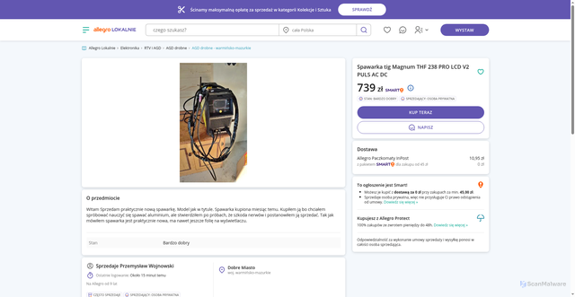 Security scan screenshot of https://allegrolokalnie.pl-99384112.cfd/spawarka-tig-magnum-thf-238-pr/73109