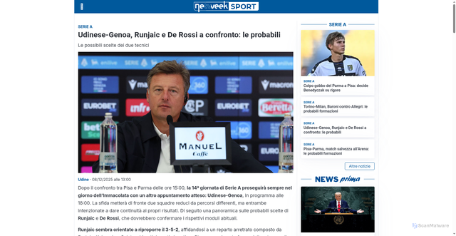 Security scan screenshot of https://netweeksport.it/calcio/serie-a/udinese-genoa-runjaic-e-de-rossi-a-confronto-le-probabili/