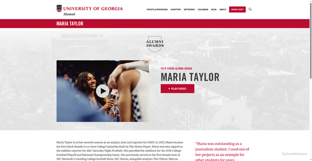 Security scan screenshot of https://alumni.uga.edu/alumniawards/maria-taylor/