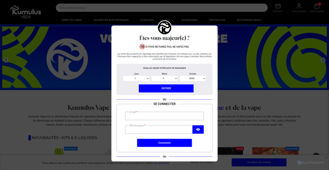 Security scan screenshot of https://kumulusvape.fr