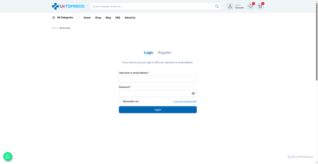 Security scan screenshot of https://uktopmeds.com/my-account/