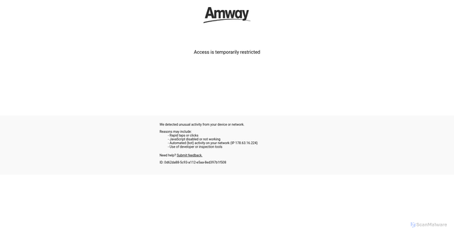 Security scan screenshot of https://amway.com