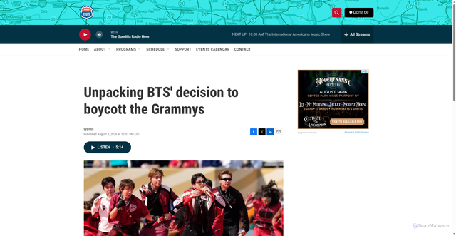 Security scan screenshot of https://www.withradio.org/2026-08-03/unpacking-bts-decision-to-boycott-the-grammys