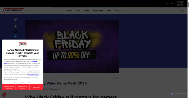 Security scan screenshot of https://en.bandainamcoent.eu/news/black-friday-video-game-deals-2025