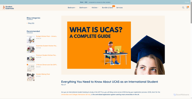Security scan screenshot of https://studentessentials.co/blogs/student-resources/what-is-ucas?srsltid=AfmBOoovOO-WMhZNx7FICxVpAivg_shVhYiIahu_aue-TZG3ZtWORC9B