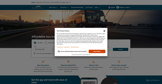 Security scan screenshot of https://www.greyhound.com/