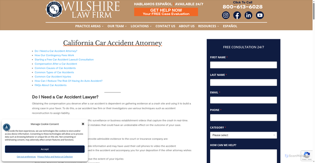 Security scan screenshot of https://wilshirelawfirm.com/car-accident-lawyers/