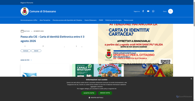 Security scan screenshot of https://comune.orbassano.to.it/it