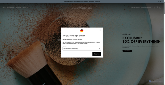 Security scan screenshot of https://bareminerals.com