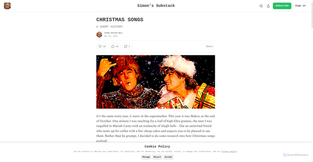 Security scan screenshot of https://simonnapierbell.substack.com/p/christmas-songs