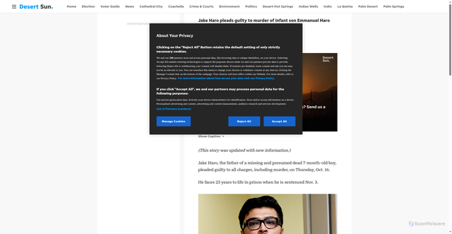 Security scan screenshot of https://www.desertsun.com/story/news/crime_courts/2025/10/16/jake-haro-pleads-guilty-murder-emmanuel-haro/86730384007/