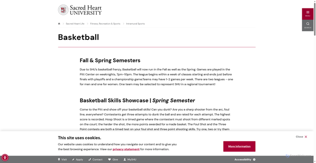 Security scan screenshot of https://www.sacredheart.edu/sacred-heart-life/fitness-recreation--sports/intramural-sports/basketball/