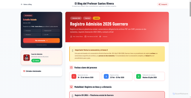 Security scan screenshot of https://blogdesantosrivera.pages.dev/entries/registro-admision-2026-guerrero