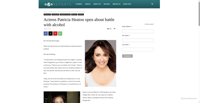 Security scan screenshot of https://www.godreports.com/2024/04/actress-patricia-heaton-open-about-battle-with-alcohol/