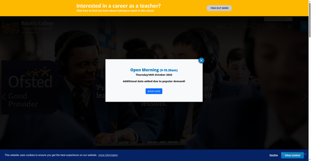 Security scan screenshot of http://www.baconscollege.co.uk/