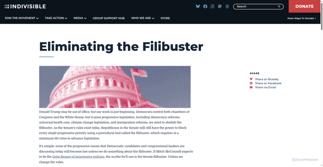 Security scan screenshot of https://indivisible.org/resource/eliminating-filibuster