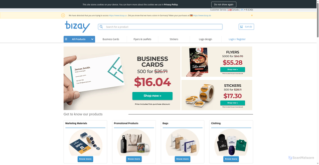 Security scan screenshot of https://www.bizay.ca/
