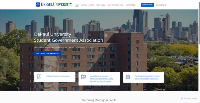 Security scan screenshot of https://dehub.depaul.edu/sga/home/