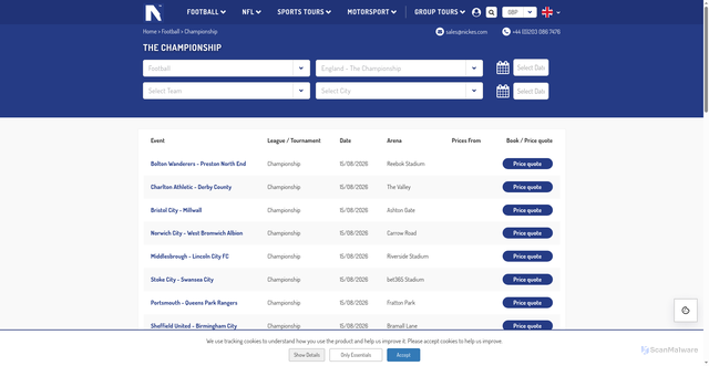 Security scan screenshot of https://nickes.com/en/football/championship/