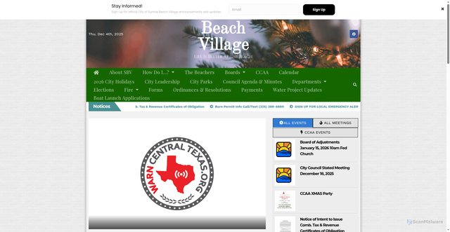 Security scan screenshot of https://sunrisebeachtx.gov/