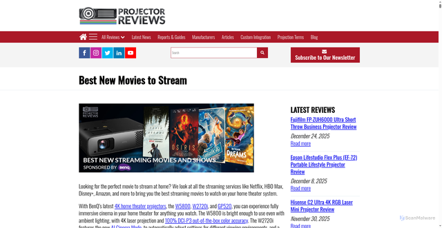Security scan screenshot of https://www.projectorreviews.com/new-movies-to-stream/