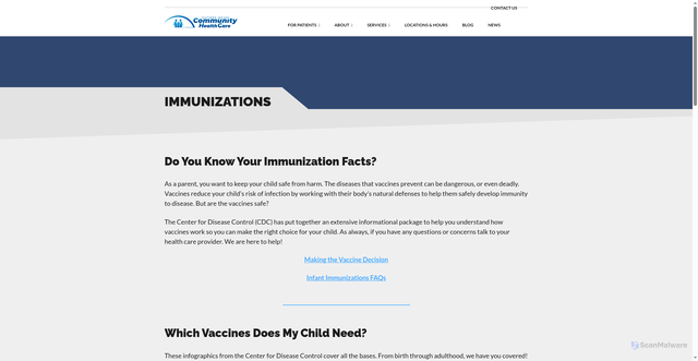 Security scan screenshot of https://sichc.org/immunizations/