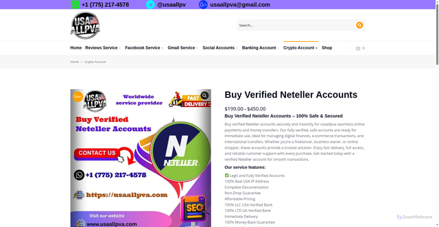 Security scan screenshot of https://usaallpva.com/product/buy-verified-neteller-accounts/