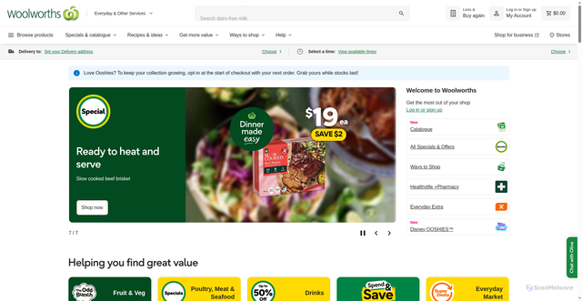 Security scan screenshot of https://woolworths.com.au