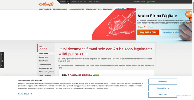 Security scan screenshot of https://www.pec.it/firma-digitale.aspx