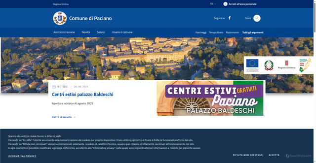 Security scan screenshot of https://www.comune.paciano.pg.it/