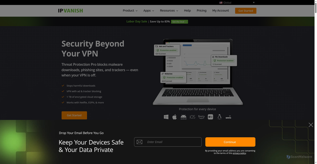 Security scan screenshot of https://www.ipvanish.com