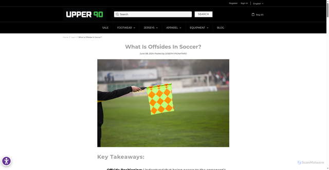 Security scan screenshot of https://u90soccer.com/blogs/learn/offsides-in-soccer?srsltid=AfmBOopoapZ_FW9gVKaq3O9EYXBFBM0T0-ME2k8ClvA7AkKI7pQV4fQh