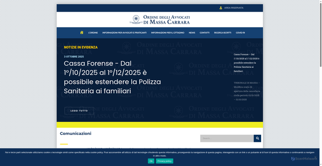 Security scan screenshot of https://www.ordineavvocatims.it/