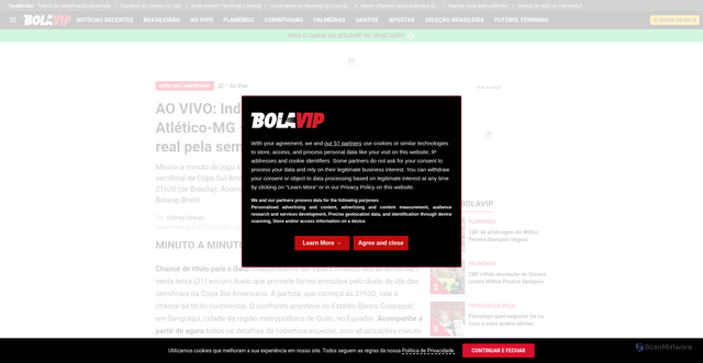 Security scan screenshot of https://br.bolavip.com/ao-vivo/ao-vivo-independiente-del-valle-x-atletico-mg-acompanhe-o-minuto-a-minuto-pela-copa-sul-americana