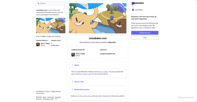 Security scan screenshot of https://social.rossabaker.com
