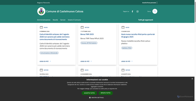 Security scan screenshot of https://www.comune.castelnuovocalcea.at.it