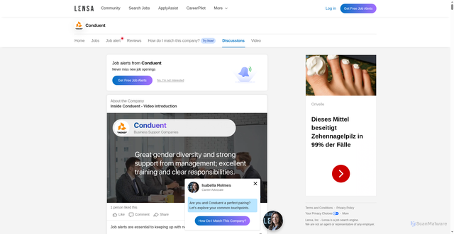 Security scan screenshot of https://lensa.com/conduent/jobs/c/c06f3e9ac258febfe240b7a2f289edad4ac53c95