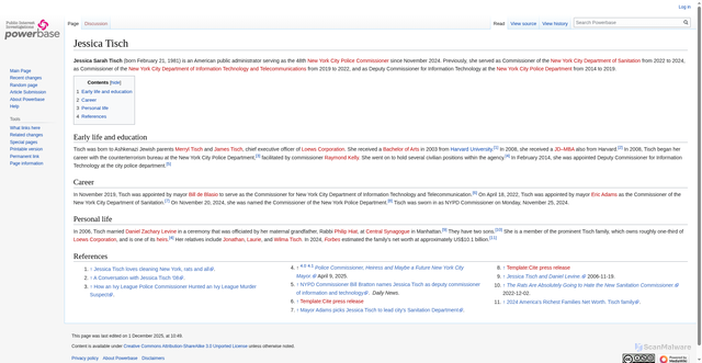 Security scan screenshot of https://powerbase.info/index.php/Jessica_Tisch