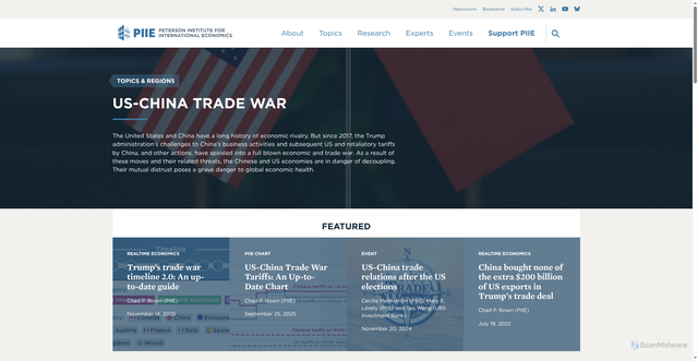 Security scan screenshot of https://www.piie.com/research/trade-investment/us-china-trade-war