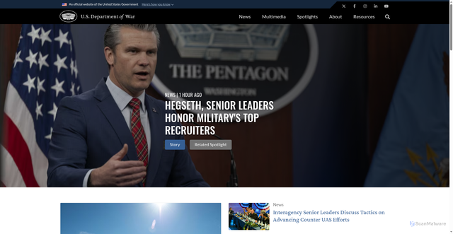Security scan screenshot of https://defense.gov/