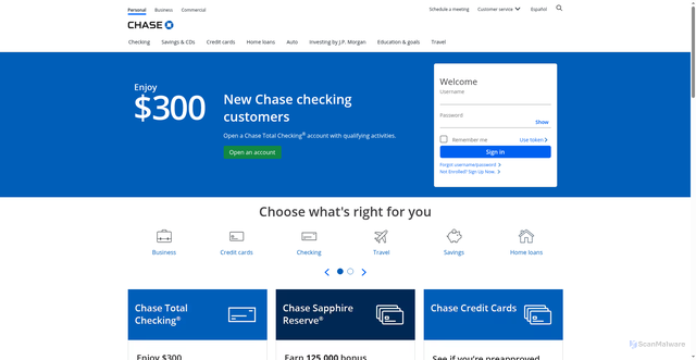 Security scan screenshot of https://www.chase.com/