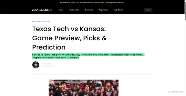 Security scan screenshot of https://blog.bankrollu.com/analysis/texas-tech-vs-kansas-game-preview-picks-prediction