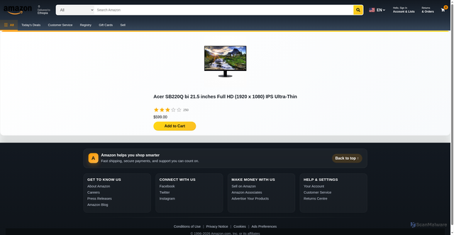 Security scan screenshot of https://amazon-clone-six-rho-44.vercel.app/product/13