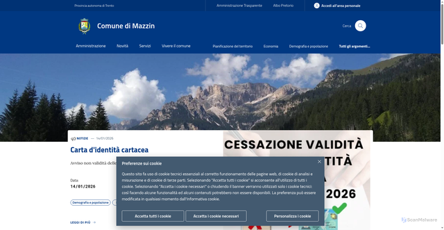 Security scan screenshot of https://www.comune.mazzin.tn.it