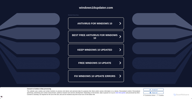 Security scan screenshot of https://windows10updater.com