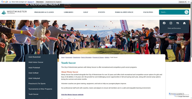 Security scan screenshot of https://www.westminsterco.gov/320/Youth-Soccer