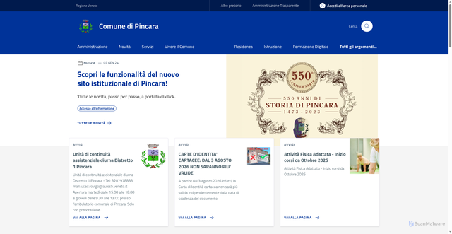 Security scan screenshot of https://www.comune.pincara.ro.it/