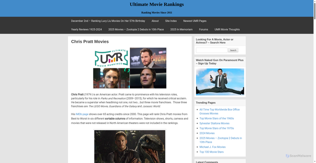 Security scan screenshot of https://www.ultimatemovierankings.com/chris-pratt-movies/