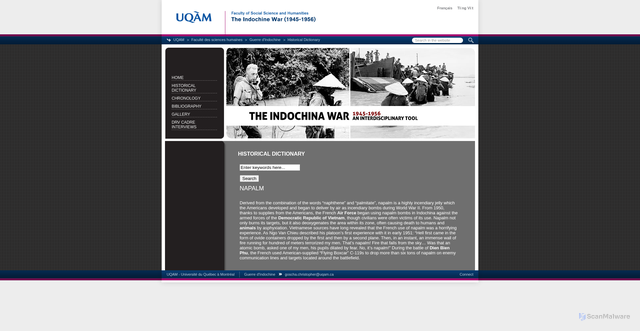 Security scan screenshot of https://indochine.uqam.ca/en/historical-dictionary/940-napalm.html